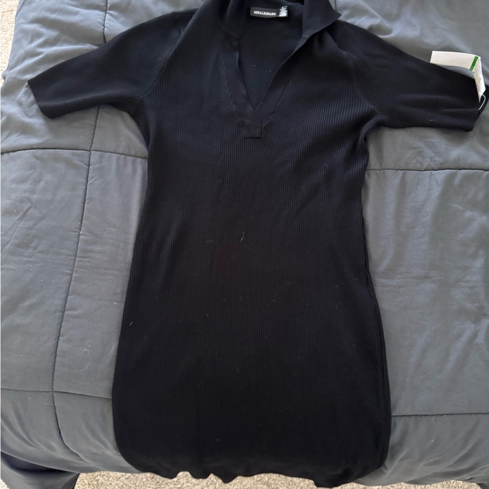 Nina Leonard Black Mini Dress with Collar